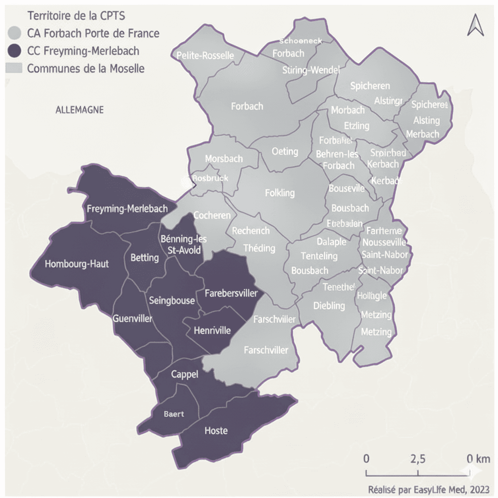 Carte du territoire CPTS Porte de France Moselle